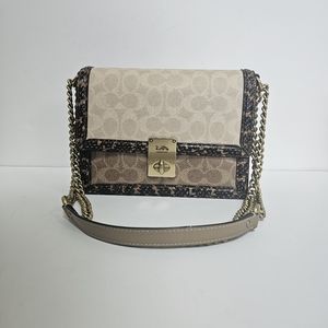 Coach Hutton Shoulder Bag In Blocked Signature Canvas With Snakeskin Detail